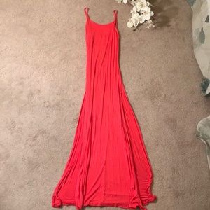 Coral maxi dress w/ cut out back + slits on sides